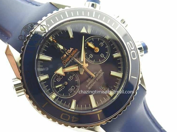 0203 Chic Planet Ocean Master Chrono 45mm SS OM 1:1 Best Edition Blue Dial On Blue Rubber Strap A 8172
